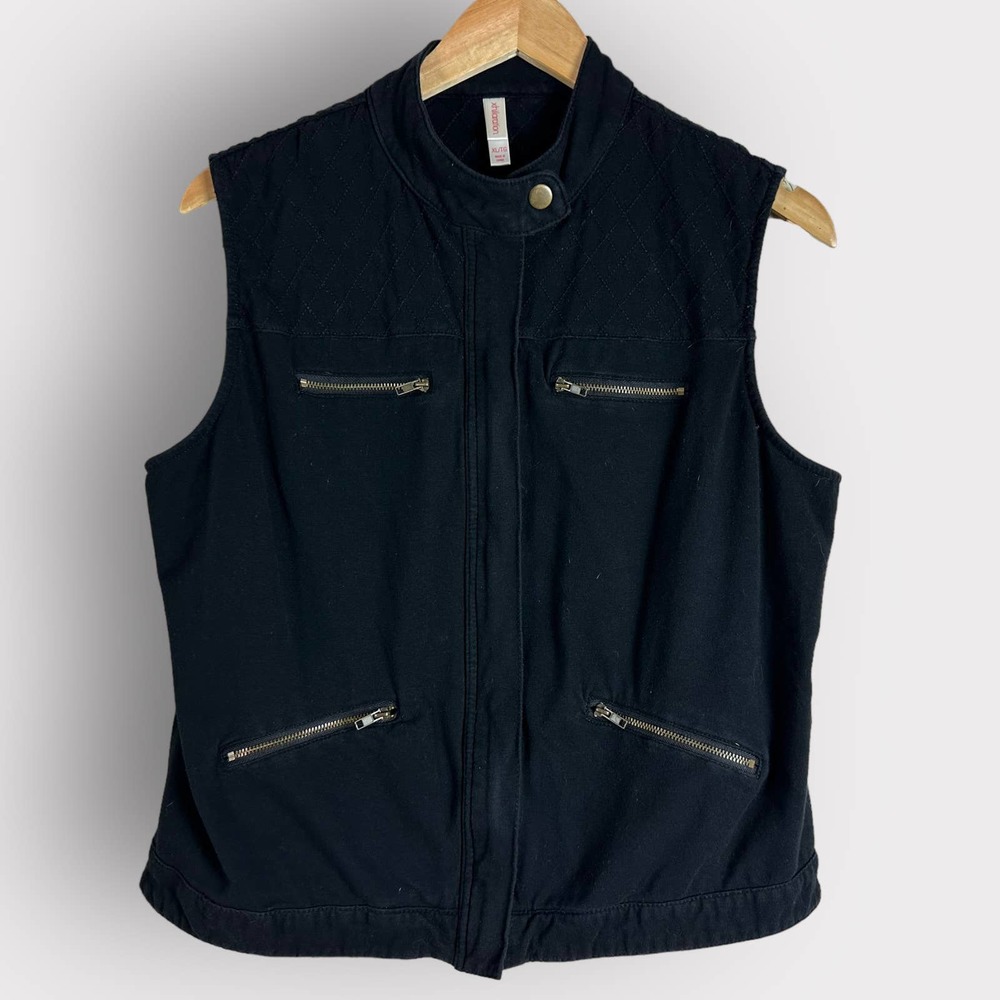 Xhilaration Bomber Vest Quilted Zip Utility Black Extra Large